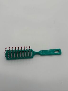 Vintage Teal Vented Hairbrush Pink Ball Tip Bristles Collectible Movie Prop 7.5"